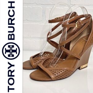 Tory Burch Alyssa perforated Tan Wedge Sandals
